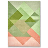 Bordeaux Vert Rug is a unique and stylish geometric patterned rug that pairs greens and pinks. Bring the outdoors in with our nature inspired wool rugs.