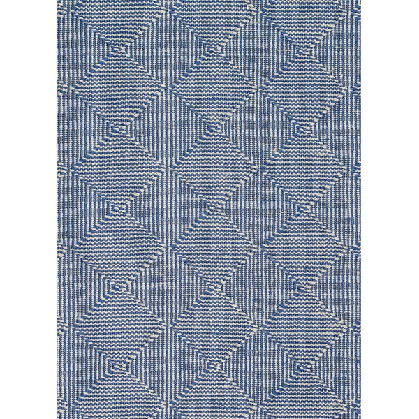 Zala Denim Rug - a blue recycled rug, handloom woven from 100% recycled plastic bottles. Our sustainable rugs are helping to combat plastic waste by using hundreds of recycled plastic bottles for each rug. Rug weave close-up.