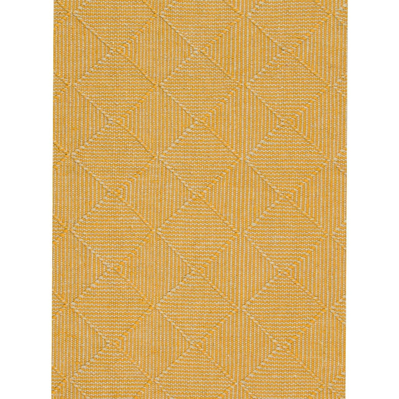 Claire Gaudion Zala Flax Rug is a Yellow Recycled Rug with a diamond weave pattern. Close up of rug detail.