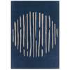 Island Blue Rug is an abstract lines patterned rug in two colours, blue and cream. The abstract lines pattern creates a circle shaped design within this rectangular wool rug.